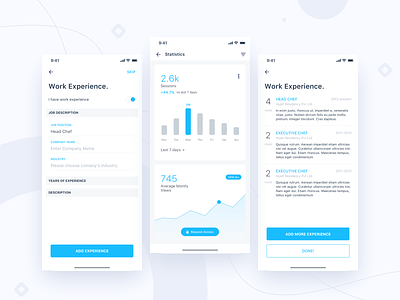 Jobtize || Work Experience analytics android app booking chart daily ui ecommerce experience flat freebie graph illustration ios job material networking statistics stats ui kit work