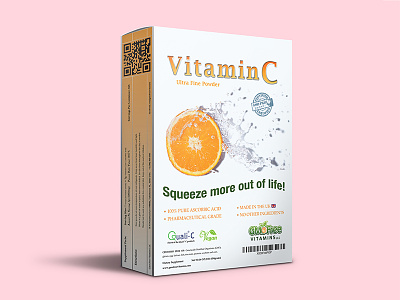 Packaging Design for - Vitamin C Ultra Fine Powder brand identity branding colourful design graphic health product illustrator orange packaging product box product design vitamin c