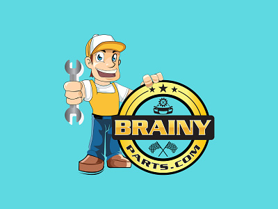 Brainy Parts - Logo brand identity branding car car logo car parts cartoon cartoon character cartoon logo colorful design graphic graphic design illustrator logo logo design logo design branding photoshop