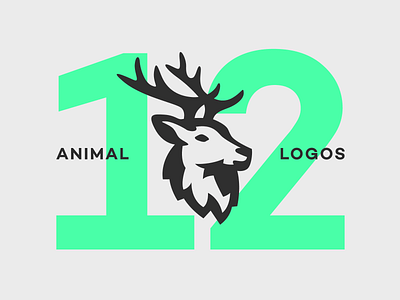 12 Animal Logos animal collection deer forest head icon illustration logo negative pack set space symbol