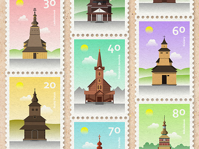 Slovak Wooden Churches church post postal slovakia stamp wooden