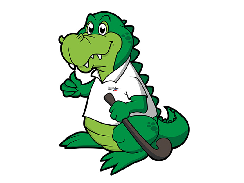Field Hockey mascot sport field hockey hockey stick green vector mascot crocodile