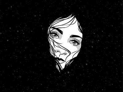 Space art dark digital art eyes girl illustration sad space stars universe vector