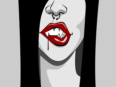 Bite blood dark dark art design drawing girl illustration jon lips mood piercing sexy vampire vector