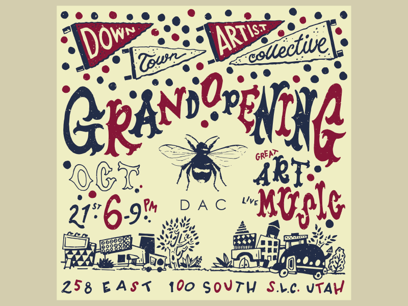 Downtown Artist Collective social media promo material vector illustration lettering hand