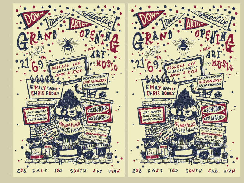 Downtown Artist Collective event poster art poster vector illustration lettering hand