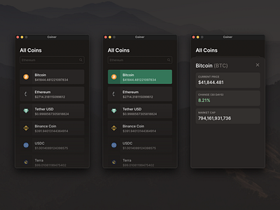 Coiner | A Mac app to keep up with Crypto Currencies design ui ux