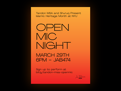 Open Mic Night Flyer agrandir event flat flyer gradient grid system illustrator islamic msa neon nyu open mic pangram poster print sans serif tandon typography vector