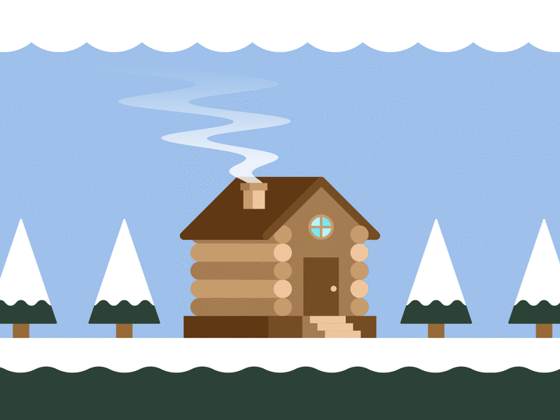 Motiontober day 4 - Freeze aftereffects cozy flat flat illustration flat illustrations gif illustration illustrator log cabin loop minimal motion motiongraphics pine tree smoke snow snowy mountain