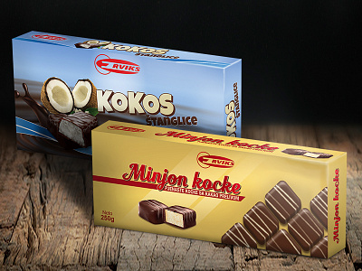 Kokos štanglice & Minjon kocke box brand branding choco package packaging