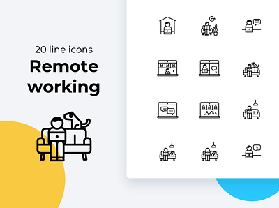 Telecommute, remote working icons flexible hours freelance freelancer home schooling icons set iconset online work part time orker remote work stay home telecommuting video call work from home zoom call