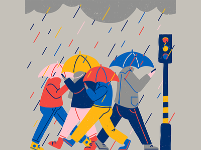 Rainy Day brolly character illustration people rain rainy rainyday traffic light umbrella walking weather wet