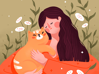 Woman hugging cat