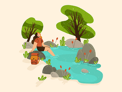 Day after a hike break character hike illustration nature woman
