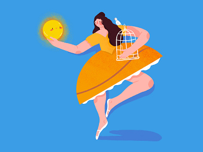 Spring is here! bird birdcage character girl illustration spring spring season sun sunshine woman