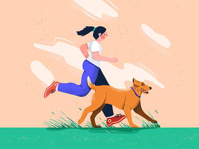 Running with dog character dog dog run girl running illustration labrador lady running procreate run run with dog running woman woman running