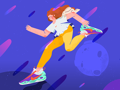 Cosmic run character cosmic girl illustration nike nike running nike shoes planetary planets rabbit woman
