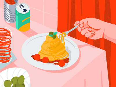 Spaghetti can food illustration olive soda spaghetti tomato