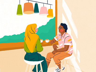 Hanging out afternoon coffee afternoon tea cafe character chat chill coffee conversation cuppa hang out illustration lights woman