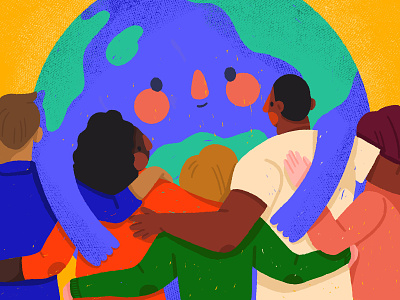 We unite in diversity black man black women care for earth character climate change diverse diversity earth embrace go green hug illustration planet planet earth together woman