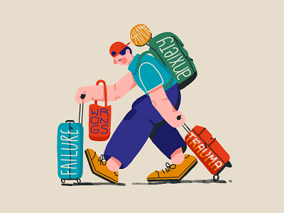 Emotional Baggage backpack bag baggage character emotional illustration let go let it go luggage man suitcase tote bag travel walking