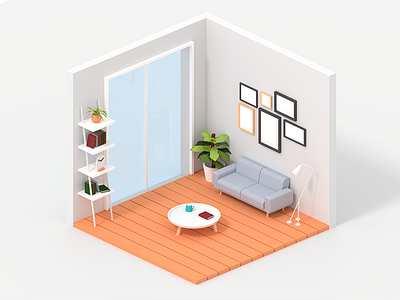 Living room 3d blender furnitures isometric living room low poly scandinavian