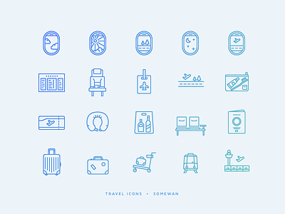 Travel icons airplane airplane seat holiday icons luggage passport plane vacation