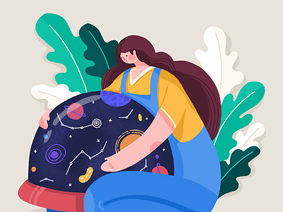 She was holding the universe character girl illustration space universe woman