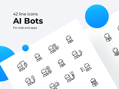 Artificial Intelligence bot icons ai algorithms artificial intelligence bot character art chat bot data deep learning icons icons set illustration machine machine intelligence machine learning model training robots