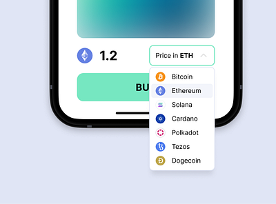 Select your currency bitcoin component concept crypto design eth explore ideation ios iphone mobile mockup toggle ui ux web3