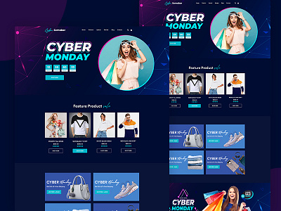 Cyber Monday Landing Page Web Template black friday christmas cyber monday discount e commerce fashion life style new year offers sales shopping thanks giving day