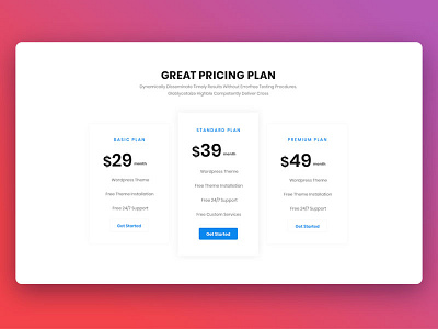 Pricing Table agency business corporate marketing service