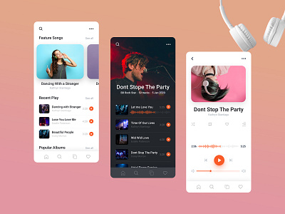 Music Player App album app clean design colorful creative dark app music app music player playlist singer