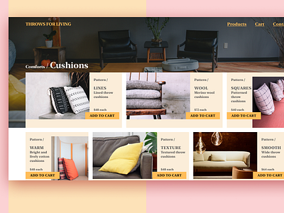 Daily UI Day #012: eCommerce Cushion Store! dailyui layout typography web design