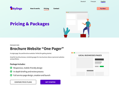 Pricing & Packages Page Wireframe Concept