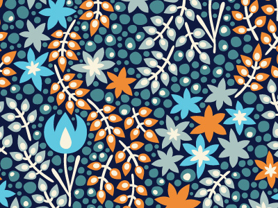 Fabulous flowers. Pattern from the series of illustrations. blue fabric fabulous flowers leaves orange pattern textile texture twigs wallpaper