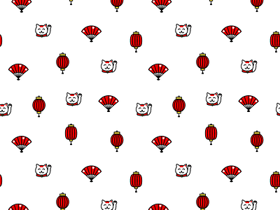 Pattern with lucky Maneko-Neko cat