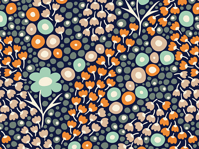 Fabulous flowers. Pattern from the series of illustrations fabric fabulous flowers green leaves orange pattern textile texture twigs wallpaper