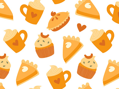 Thanksgiving pattern cupcake fabric illustration latte muffin pattern pumpkin texture thanksgiving day