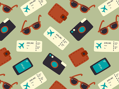 Travel pattern airplane camera glasses illustration pattern sunglasses ticket travel