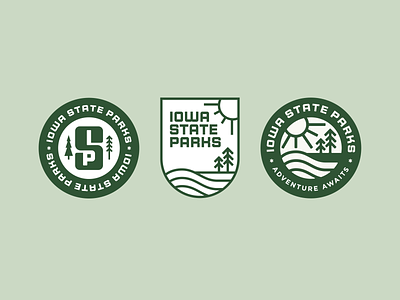 Iowa State Parks Badge Options badge design icon illustration iowa logo outdoor outdoor badge state park tree trees vector
