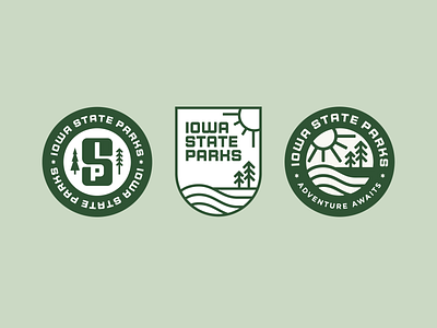 Iowa State Parks Badge Options badge design icon illustration iowa logo outdoor outdoor badge state park tree trees vector