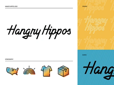 Hangry Hippos Brand box branding design graphic design icon illustration logo rainbow script shirt typography vector wordmark