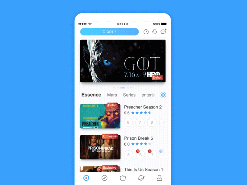 Preacher 2 & Page switching GIF ae gif ios ios11 page switching preacher redesign tv ue ui video youku