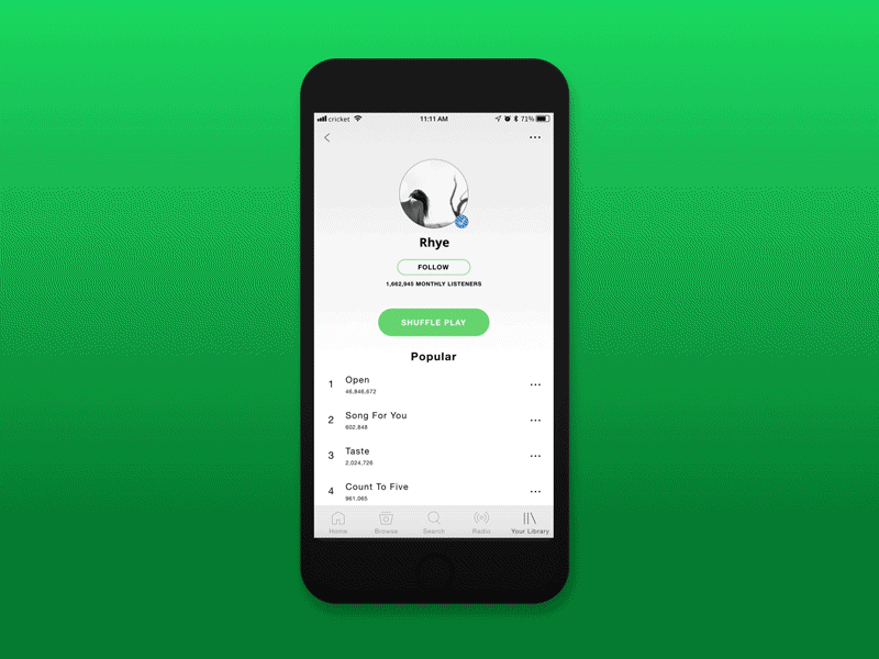 3D Touch Sharing on Spotify by JP Holdsworth on Dribbble