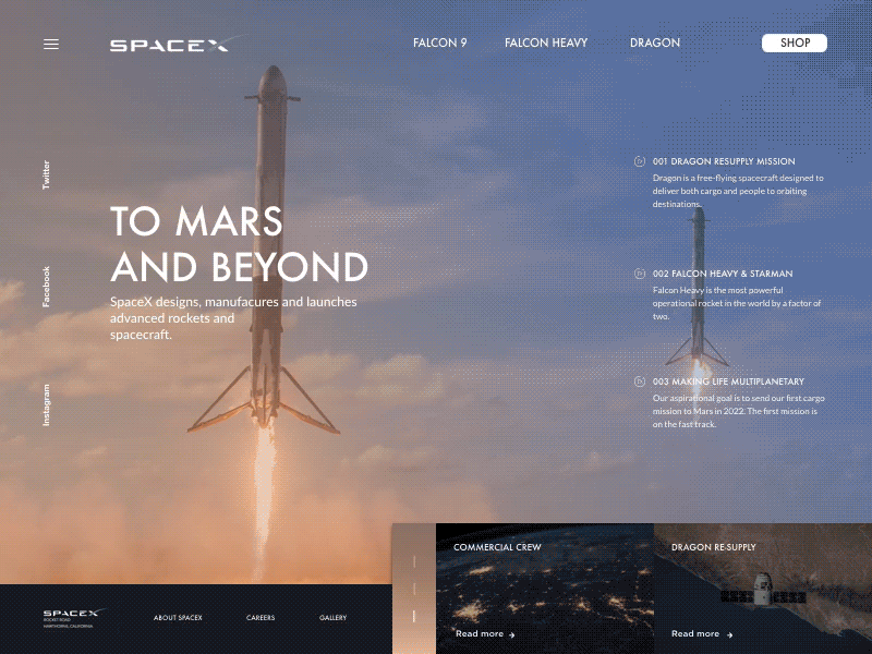 SpaceX Website Concept - UI/Animation animation branding concept design flat space spacex typography ui ux vector web