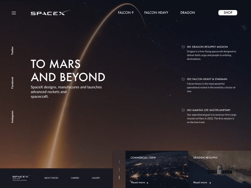 SpaceX Website Concept - On Hover Interaction animation concept design gif hover spacex typography ui ux vector web