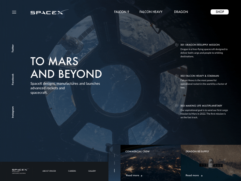 SpaceX Website Concept - On Hover Surprise (Sort of) animation design flat gif hover space typography ui ux vector web