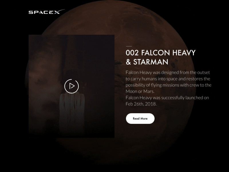 SpaceX Website Concept - On Hover Transitions animation design flat gif hover space typography ui ux vector video web