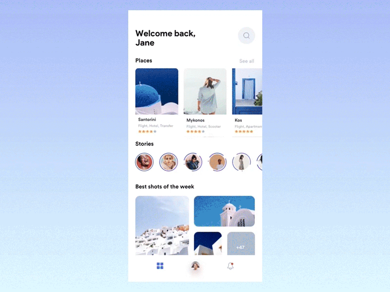 Greece Travel App -Notifications/Inbox Screen Animation animation app design flat gif interaction design motion travel typography ui ux vector